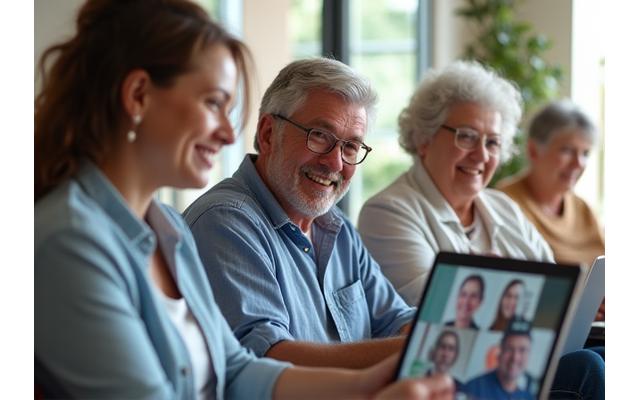 Diverse group of adults engaging in a virtual discussion, representing online forum